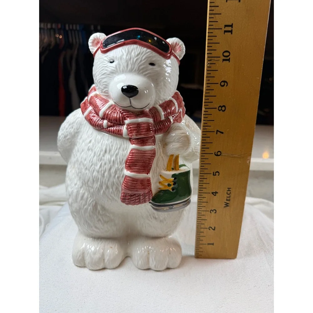 Asia Master Group Vintage Polar Bear Cookie Jar‎ Winter Scarf Goggles Ice Skates